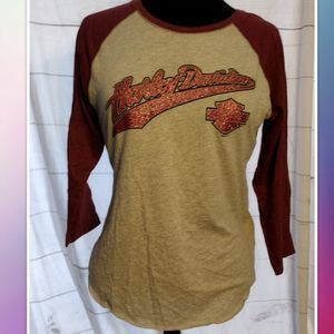 Harley-Davidson Burgundy and Tan quarter length Sleeve Tee